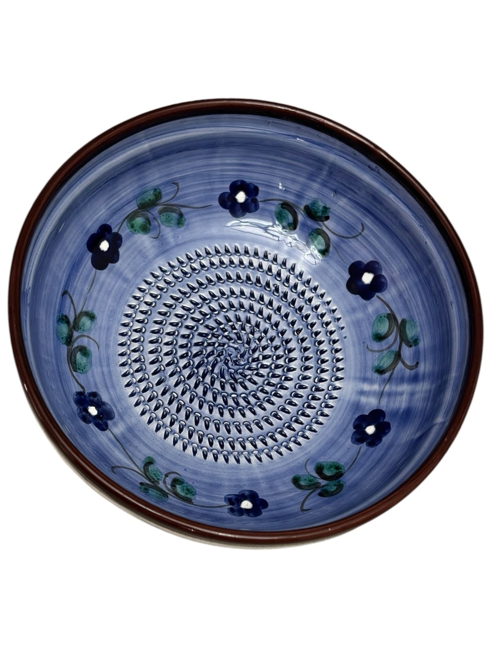 Elaboracion Artesanal Triple Glazed Blue Floral Garlic Grater Zester Bowl Spain - Picture 5 of 5